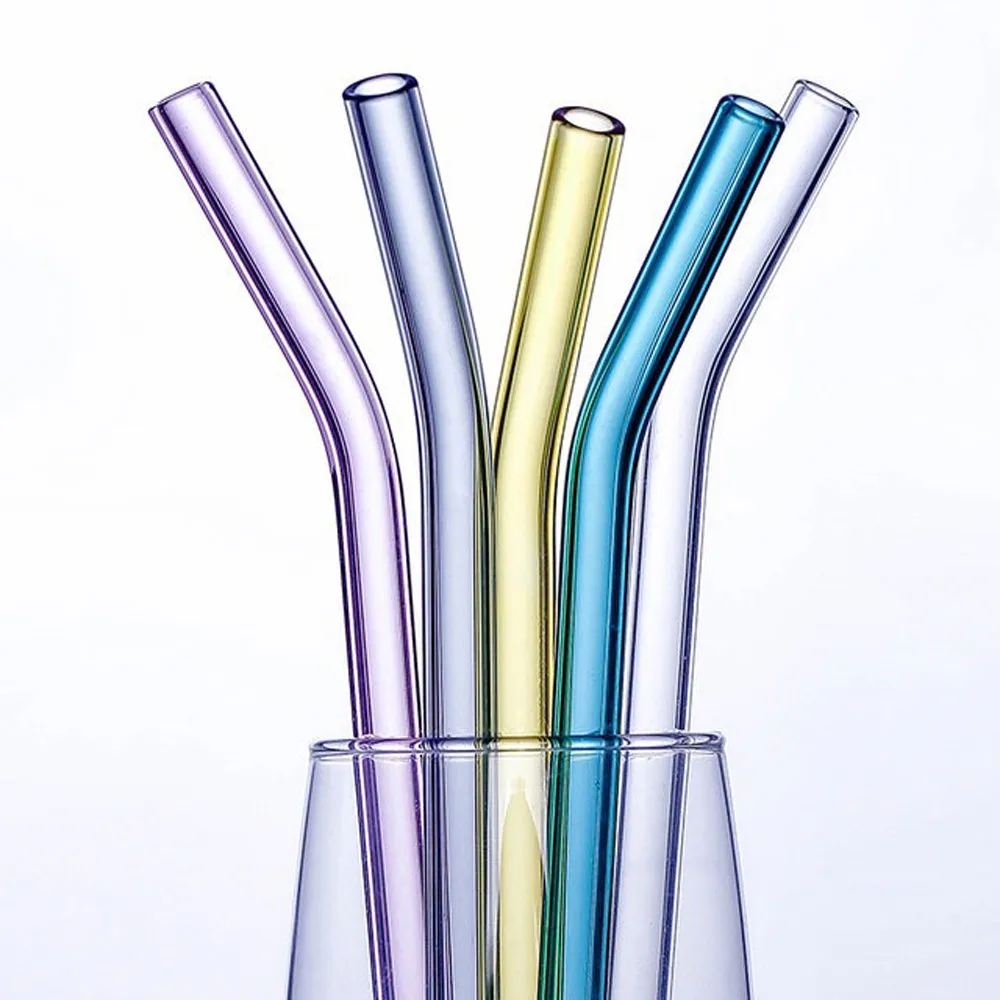 Reusable Borosilicate Bent Color Glass Straws Drinking Straws For ...