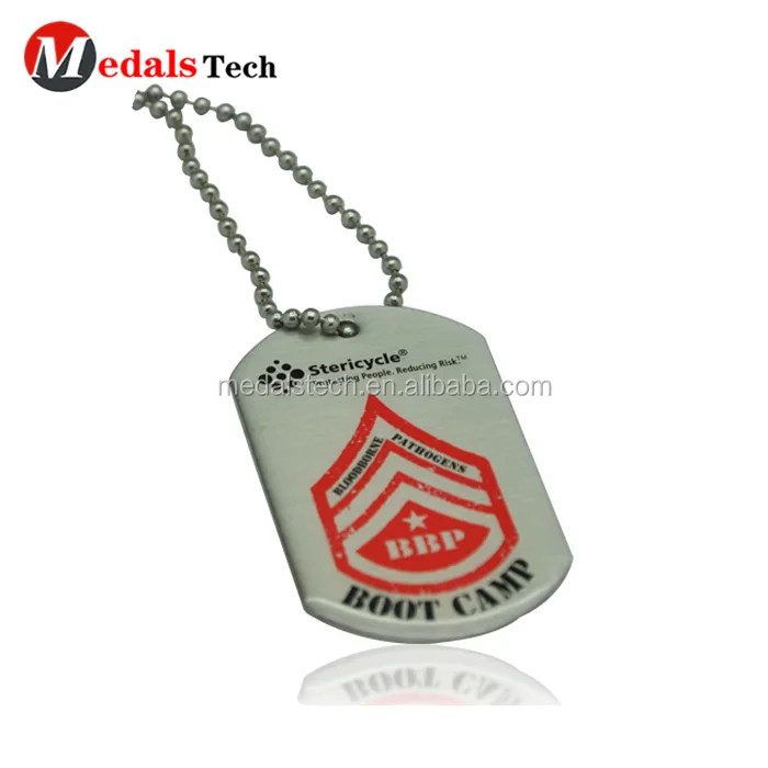 Promotion cheap 3d embossed logo antique silver engraved dog tags with chain