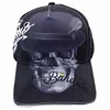 Fashion skull screen printing flexfit caps light black 5 panel high-pro baseball cap with split joint puff embroidery