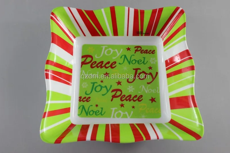 9" Melamine Christmas Square Bowl, Xmas Melamdine bowl