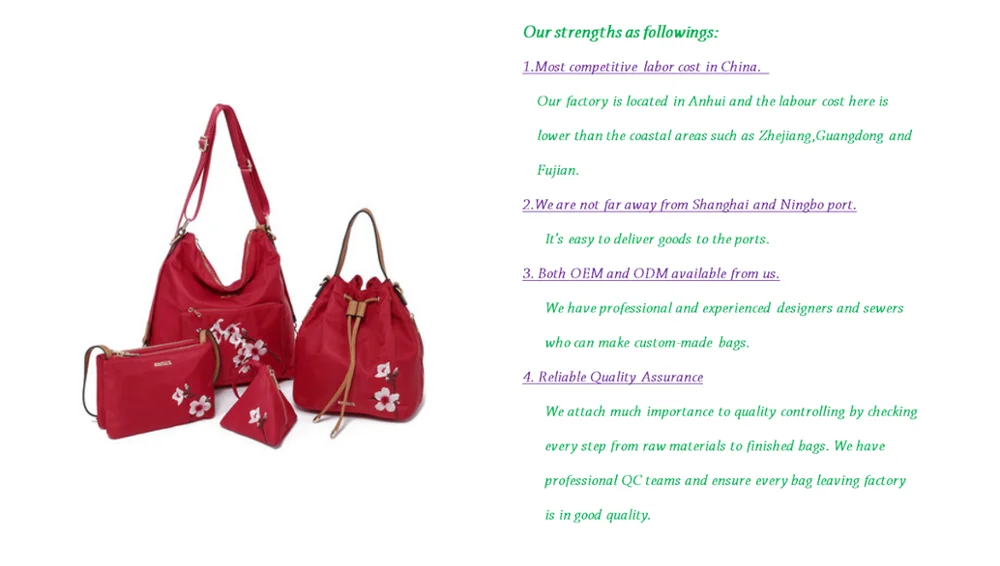 2017 Fashion Women Embroidery Shoulder Bag Messenger Bag Four Pieces Ladies Nylon Bag With Chinese Embroidery