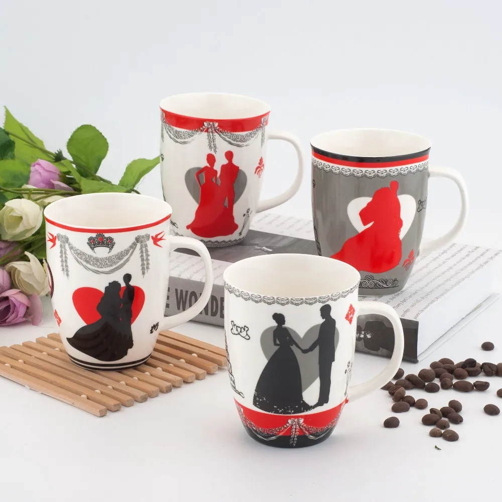 Wholesale Creative Beautiful Couple Mug Cup Set Ceramic Coffee Wedding