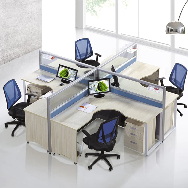 Modular L Shape 4 Person Office Desk With 60 Mm Thick Glass