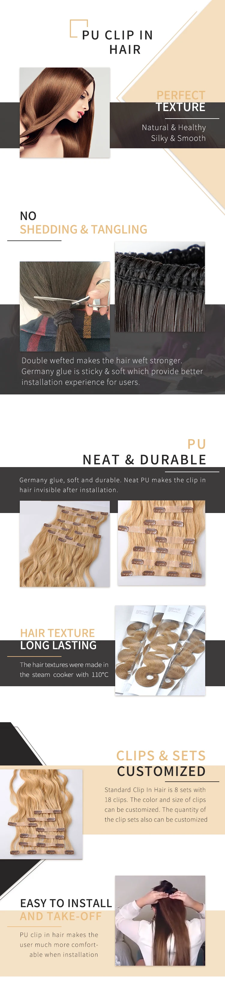 Best Quality Tangle Free Shedding Free European 613 Blonde 100% Human Remy PU Clip Hair Extension