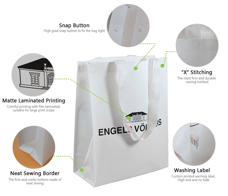 Wholesale Thick Heavy Duty Custom Printed Recyclable Pp Non Woven Tote Shopping Bag With Snap