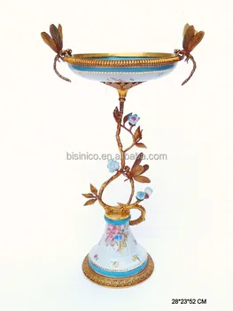 Unique Dragonfly Design Porcelain With Bronze Fruit Bowl, Floral ... Unique Dragonfly Design Porcelain With Bronze Fruit Bowl, Floral ...