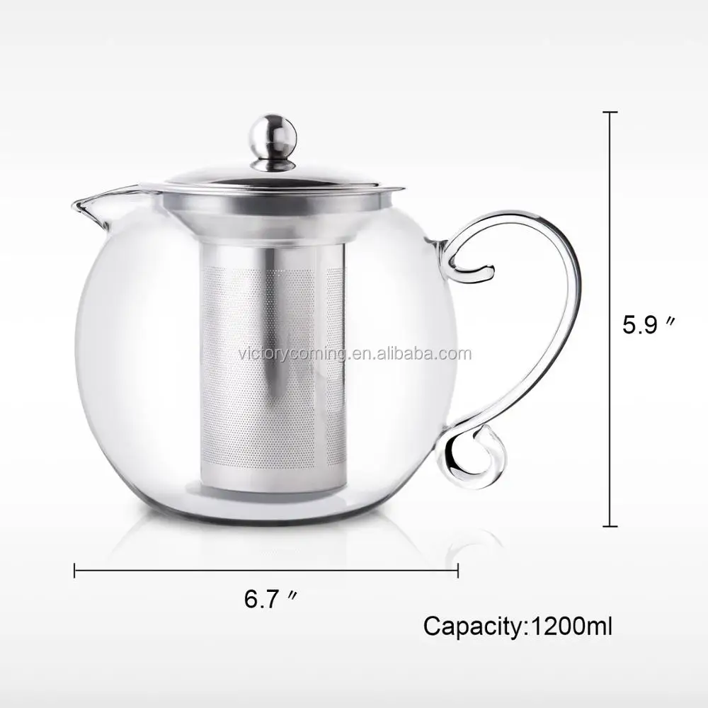 1200ml Clear Glass Teapot With Infuser & Lid,Blooming And Loose Leaf