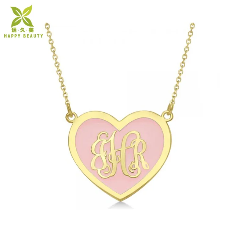 Enameled Heart Monogram Initial Pendant Necklace In Sterling Silver