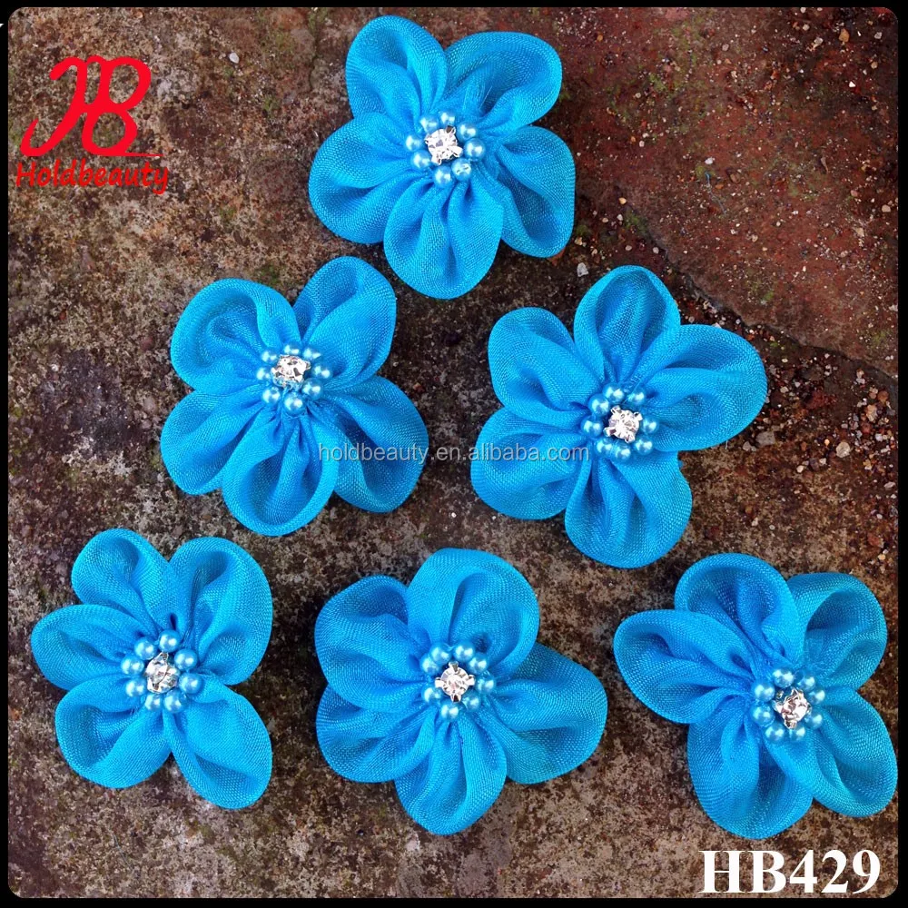 Ivory Fashion Handmade Pearl Rhinestone Wholesale Organza Flowers For