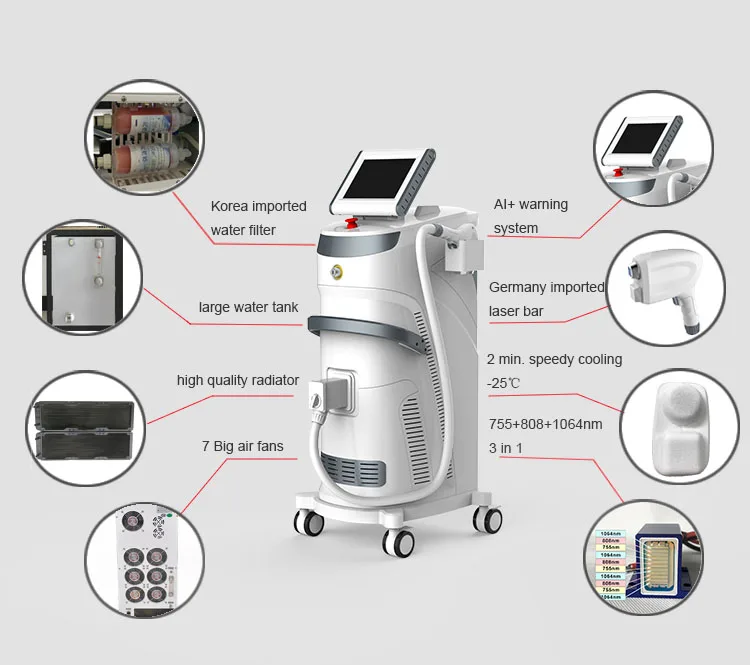 755nm 808nm 1064nm Vertical diode laser hair removal machine,alexandrite laser depilation