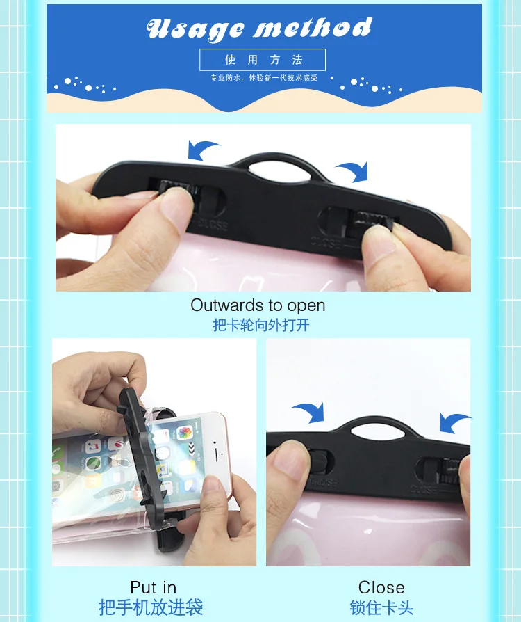 Free sample portable universal transparent waterproof mobile phone bag for iphone