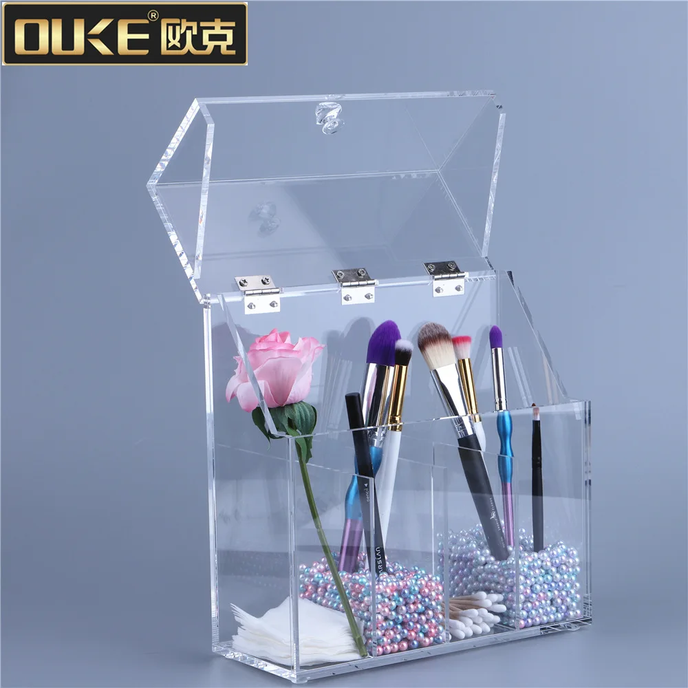 4 Compartment Clear Acrylic Makeup Brush Holder Box With Lid - Buy ...