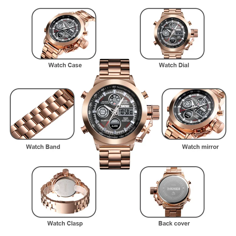 1515 skmei luxury men stainless steel wrist watch low moq oem digital quartz