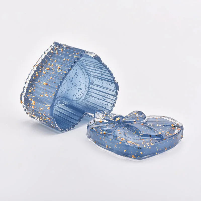 Nice Heart Shape Blue Glass Candle Jar Candles Holder with Lid for Decor