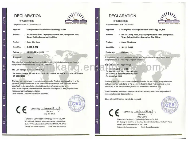 Sauna dome Certificate