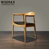 Western style wooden president dining chair with leather cushion Elbow kennedy armrest chair