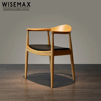 Western Style Wooden President Dining Chair With Leather Cushion