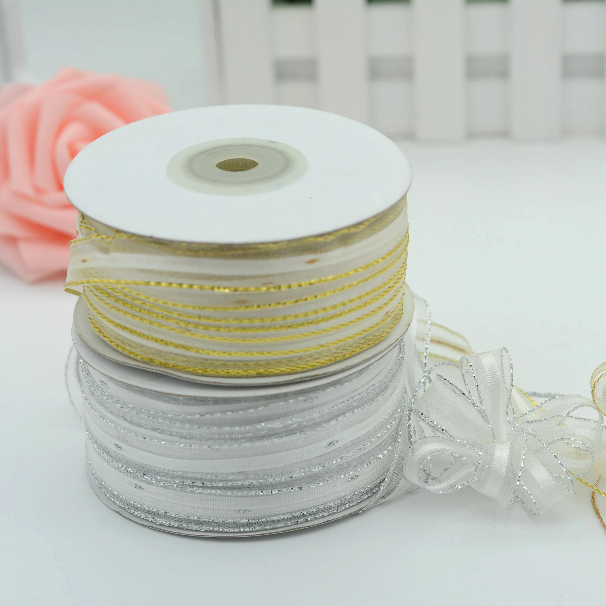 9mm Customized Coloful Pull String Ribbons With Woven Edged Ribbon