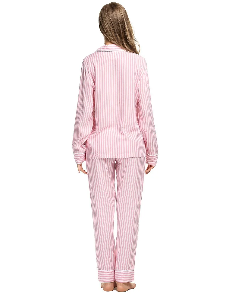 100% Cotton Sleepwear Sets Pink Striped Women Pajamas - Buy Womens ...