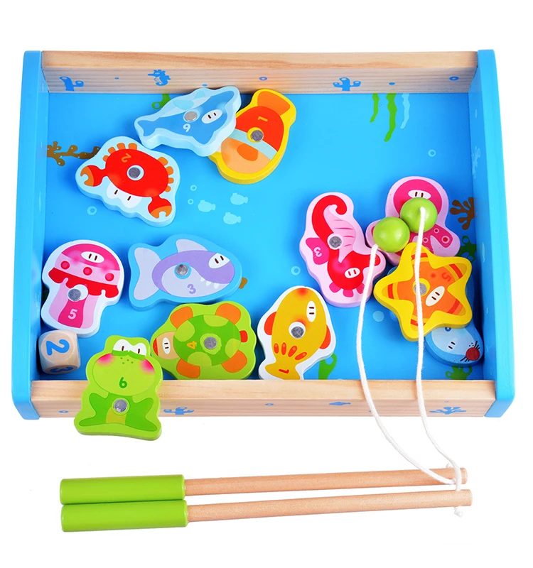 Baby Wooden Educational Fishing Puzzle Toy 14pcs Wooden