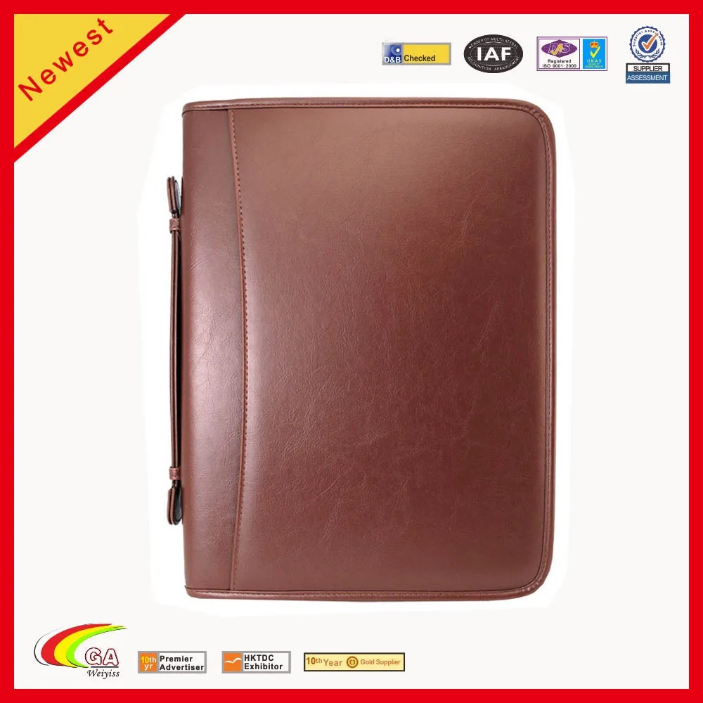 Brown Leather Zippered Executive Ring Binder A3 File Folder Art