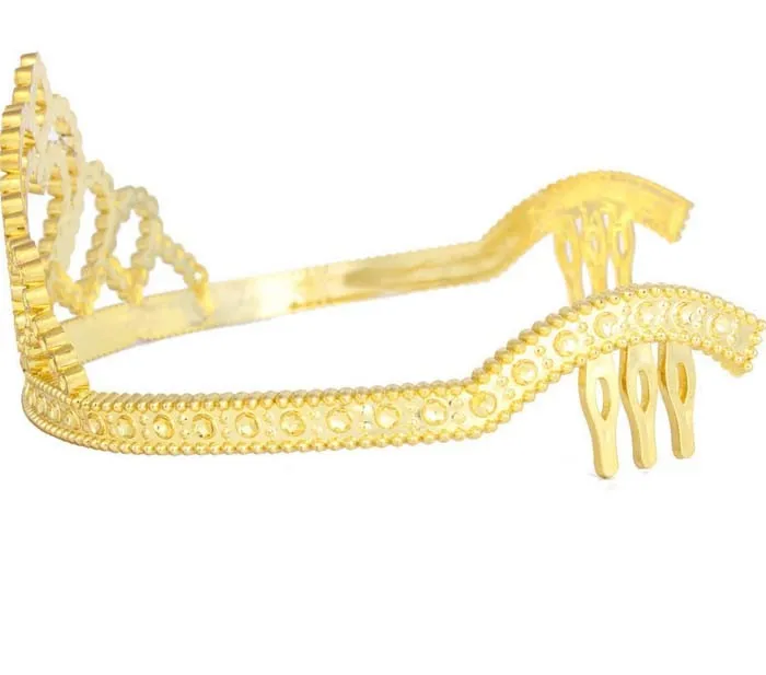 Gold Plastic Tiara W/ Combs Princess Queen Crown Halloween Sparkle