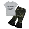 RTS Kids Baby Little Girl 2PCS Clothing Set Daddy Top And Camo Pants Outfits Bell Design Pants Set