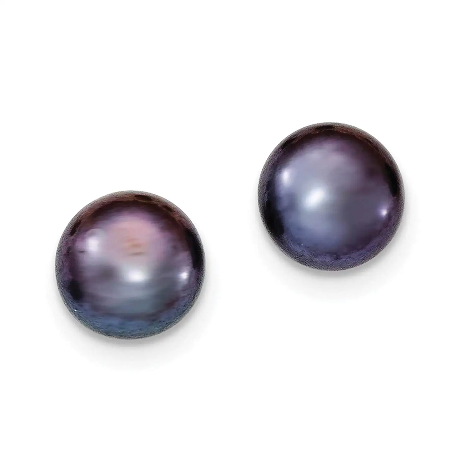 .925 Sterling Silver 10-11mm Black Freshwater Cultured Button Pearl Stud Post Earrings