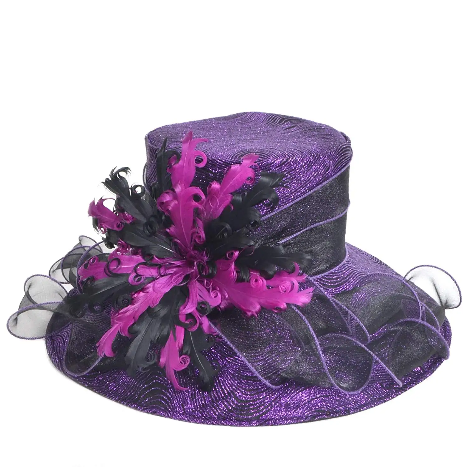 Color : Purple ZUOANCHEN Wedding Veil Sun Hat Women Oganza Summer Sun Hat Beach Church Hat Ascot Race Derby Hat Cocktail Wedding