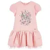 2017 Custom fashion dress flower latest children new designs baby girls mayoral pink jersey dress