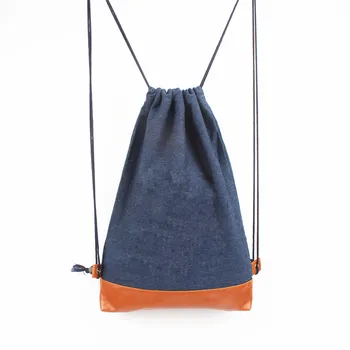 denim drawstring backpack