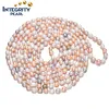 8-9mm natural color oval drop shape 100 inch fresh water cultured long pearl necklace