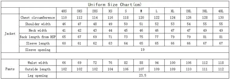 Navy Uniform Size Chart