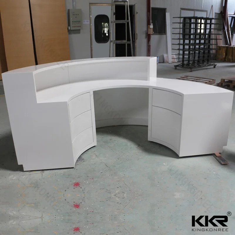 Korean Solid Surface Prefab Man Curved Stone Reception Desk