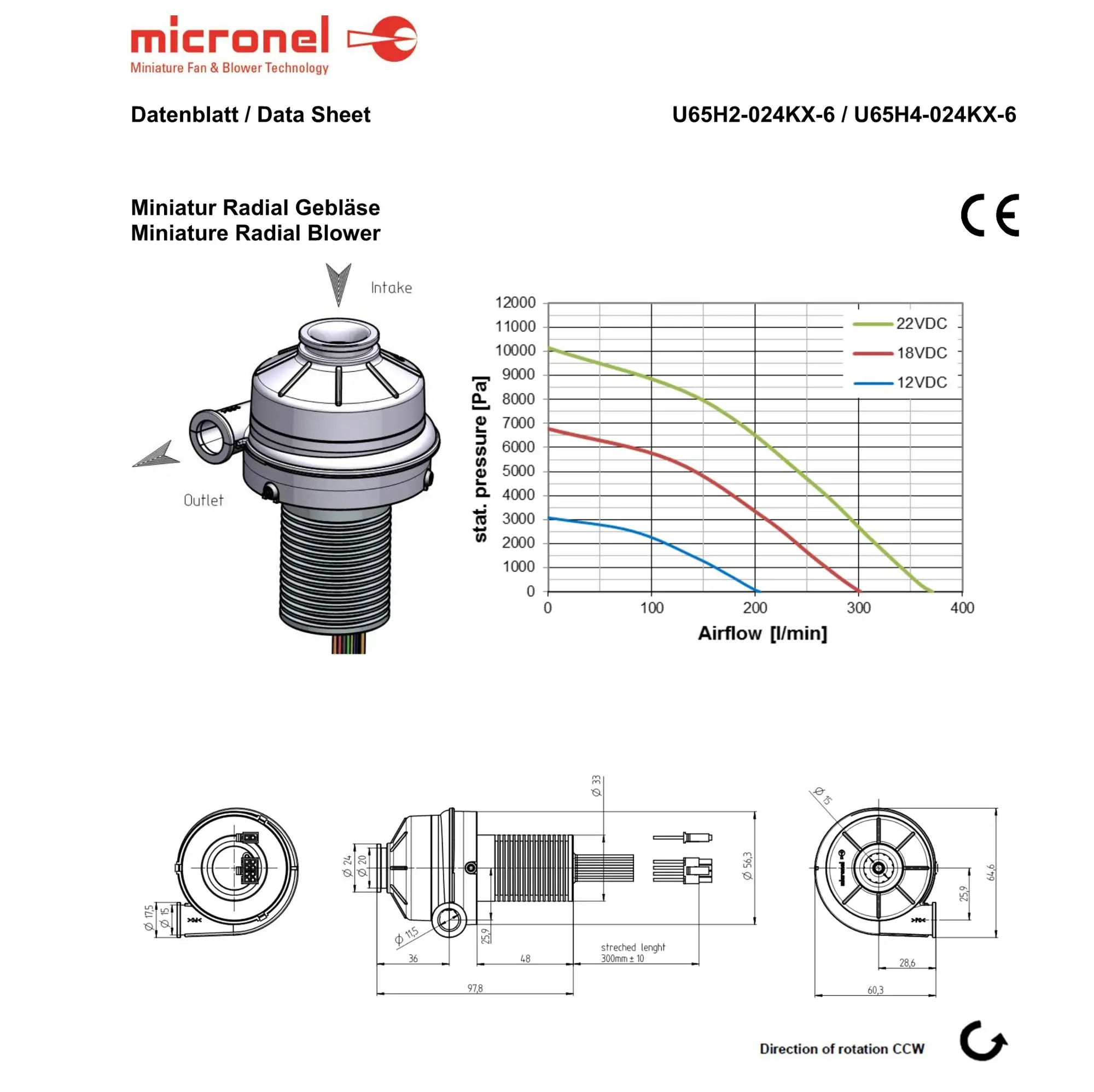 65*97mm 18v Dc Motor Radial Slient Fan Blower U65h2-024kx-6/u65h4-024kx ...