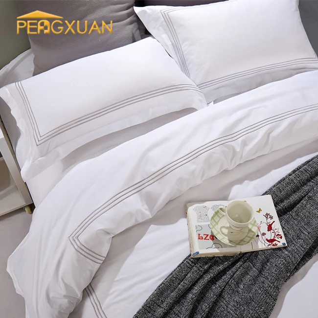 Wholesale Plain Style White 60s T200 Hotel Bed Linen Cotton Satin Bed