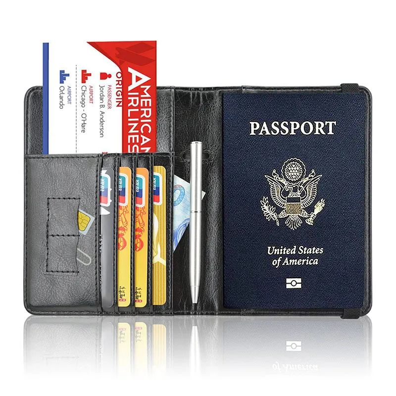 Matte PU leather passport book multi functional travel on board pure color custom passport holder.jpg