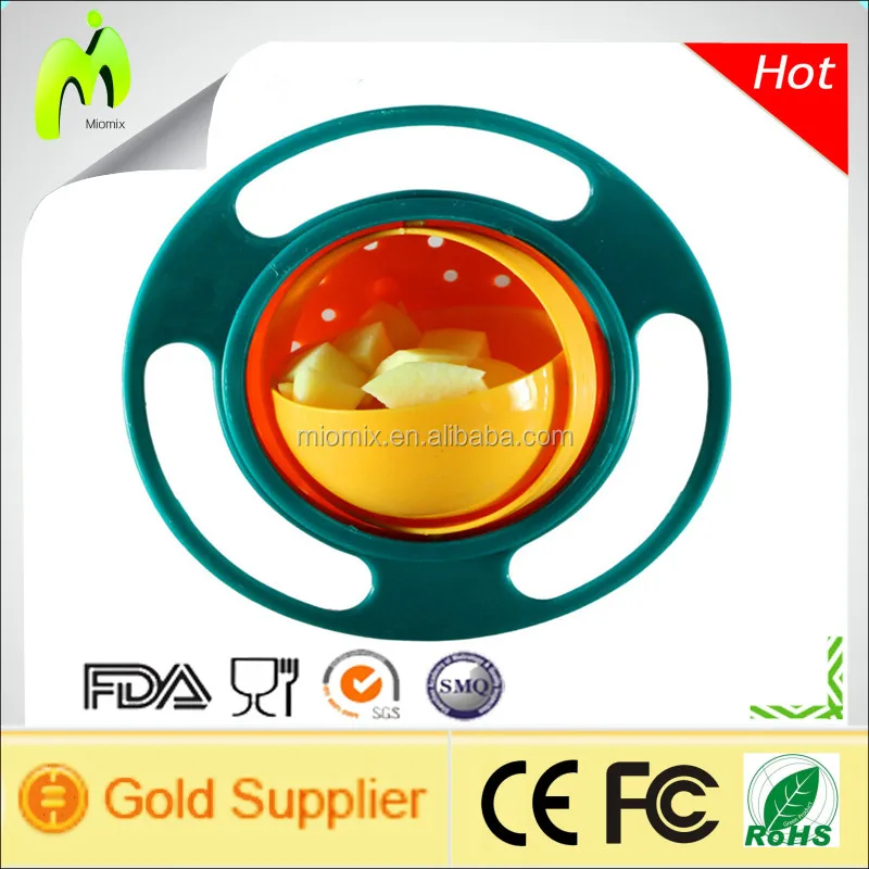 360 Rotating Spill-proof bowl with lid Gyro shape Baby bowls