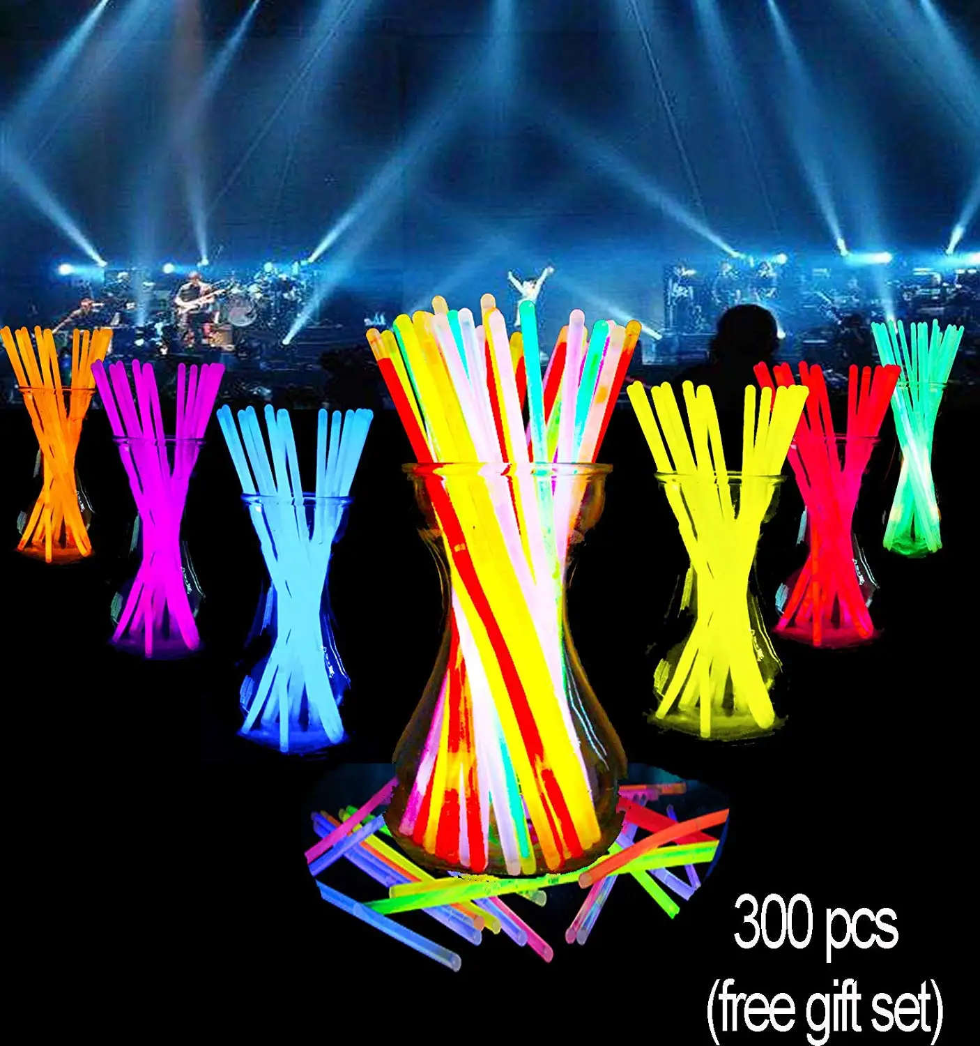 Glow Sticks Bulk-300 Count-8" Glow Necklace Bracelets Party Game Sparklers Supplies Packs Favors In The Dark For Birthday Wedding Halloween For Kids Games Light Up Stick Gifts Bag (300 pcs)