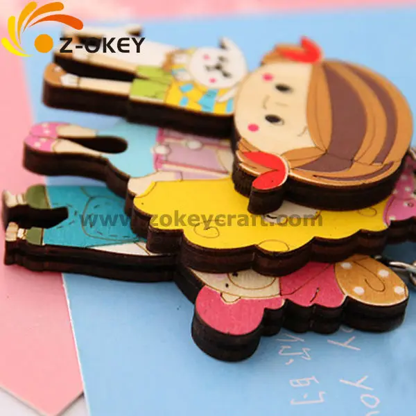 ZWP1284 Silk screening cute girl pattern laser cut wood promotional key chain