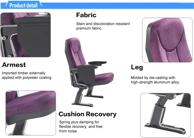 Purple church chairs with auliuminium arms and legs