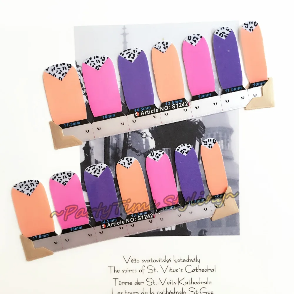 Yellow Pink Dalmatians Nail Art Sticker Patch 14 pcs set Waterproof Decals Foils Gel Polish French