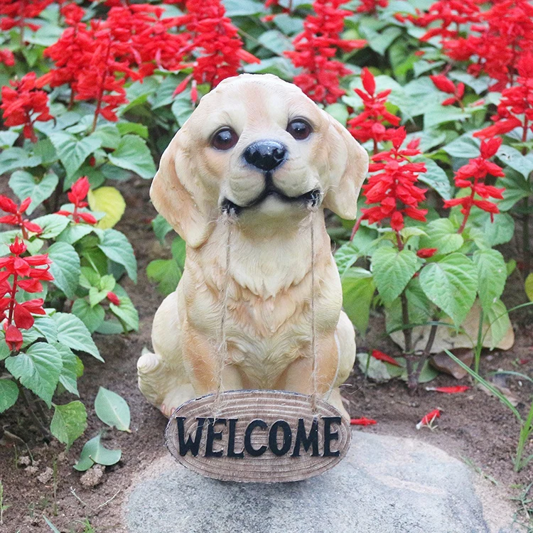 Yellow Holding Welcome Sign Resin Dog Statues - Buy Resin Dog Statues ...