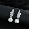 2018 July Hainon earrings Angel Wings Pearl stud Earrings Valentine's Wishes Blessing Girlfriend Gifts 925 silver Stud Earrings