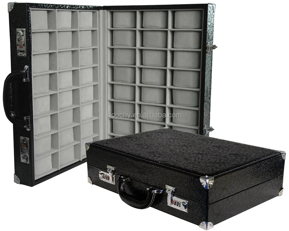 Personalized Leather 48 Watches Business Travel Carrying Case With Code