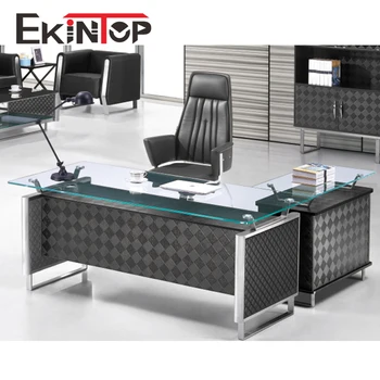Modern Executive Table Tempered Glass Office Desk With Metal