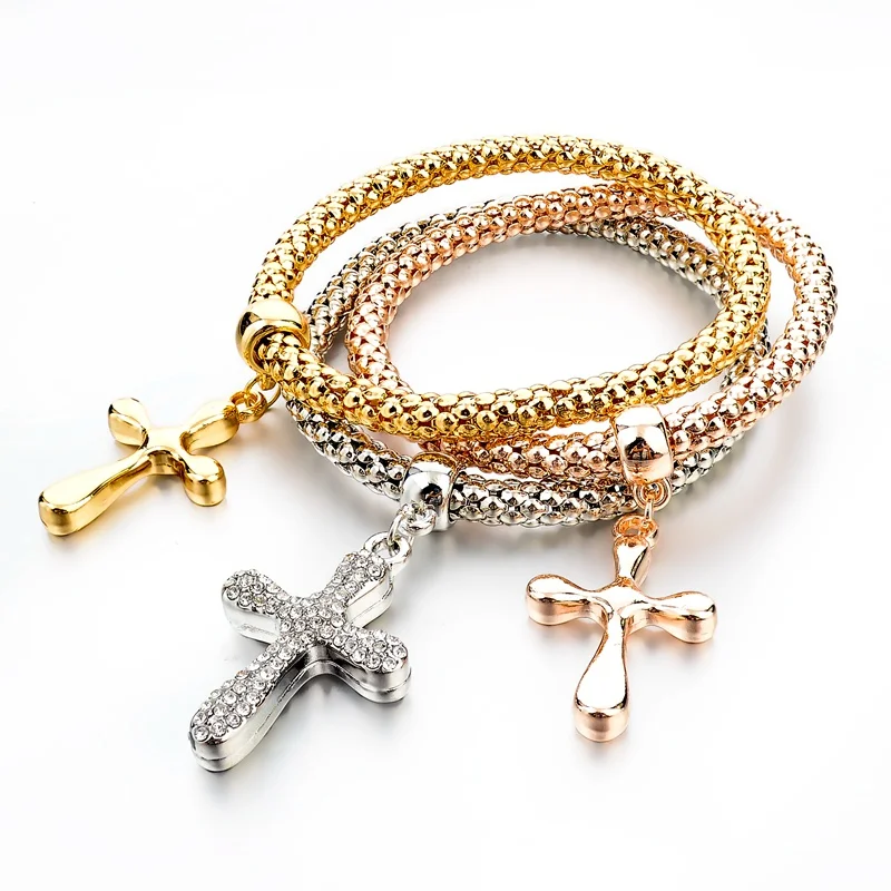 Celebrity Style Small Sideways Cross Bracelet with CZ Stones - Silver, Yellow or Rose Gold