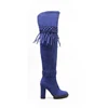 Hot Woman Slim High Heels Rubber Shoes Tassel Over Knee Long Working Motorcycle Boots
