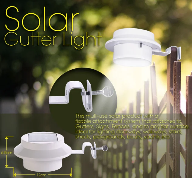 LED Solar Lights Waterproof 3 LED White Fence Solar Gutter Light solar fence lamp solar water tank lamp