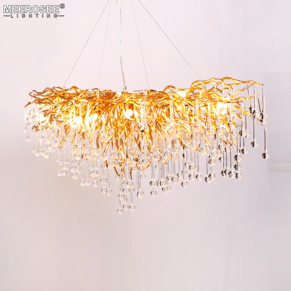 MEEROSEE New Arrival Golden Iron Chandelier Hotel Lighting 2019 Hot Selling Gorgeous Chandeliers Hanging Pendant Lamp MD8027